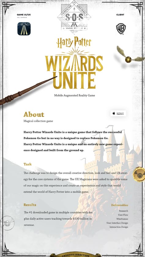 Harry Potter Wizards Unite - UI/UX Design on Behance Harry Potter Website Design, Harry Potter Design Ideas, Harry Potter Graphic Design, Harry Potter Layout, Harry Potter Website, Harry Potter App, Magic Website, Harry Potter Design, Harry Potter Day