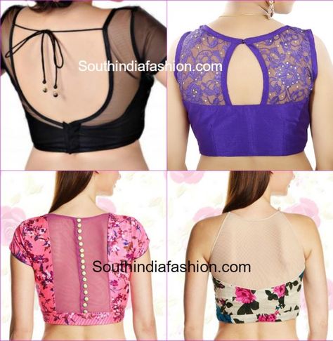 net_blouse_back_neck_designs_and_patterns                                                                                                                                                                                 More Blouse With Net Sleeves, Net Blouse Designs, Net Sleeves, Designs Blouse, Netted Blouse Designs, Boat Neck Blouse Design, Net Blouse, Blouse Designs Catalogue, Backless Blouse Designs