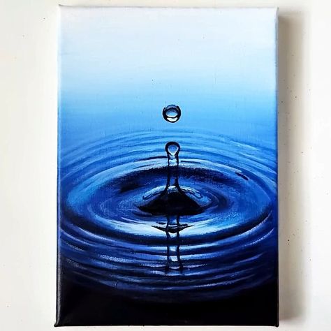 Water Drop Painting, Painting Water Drops, How To Paint Waterdrops, Painting Water Drops Acrylic, How To Paint Water Droplets In Acrylic, Drawing Drops Of Water, Water Drop Drawing, Canvas Drawing, Water Drops