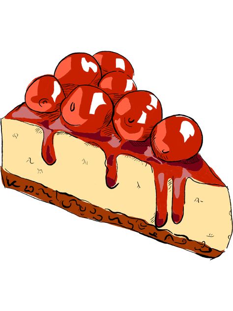 Food Doodle Art, Cheesecake Drawing, Cute Cheesecake, Cake Stickers, Food Art Painting, Food Artwork, Food Illustration Art, Cute Sketches, Cherry Cheesecake