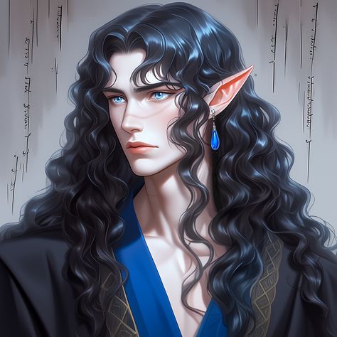 Dragon Age City Elf, Male Elf Black Hair, Merry Gentry, Warlock Dnd, Male Elf, Elf King, Elf Man, Vampire Hunter D, Dnd Races