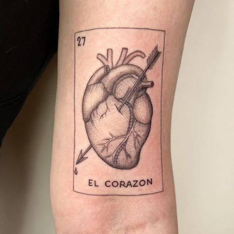 Corazon Tattoo, Austin Tattoo, Mexican Tattoo, Mexican Art Tattoos, Type Tattoo, Pen Tattoo, Cute Tiny Tattoos, Card Tattoo, Line Work Tattoo