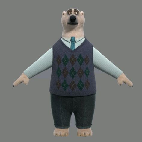 Dapper polar bear from Zootopia. Responsible for textures, shading and fur grooming.  #disneyanimation #waltdisneyanimationstudios… Bear Character Design, Polar Bear Drawing, Disney Zootopia, Bear Character, Bear Drawing, Model Sheet, Walt Disney Animation Studios, Cartoon Bear, Cartoon Character Design