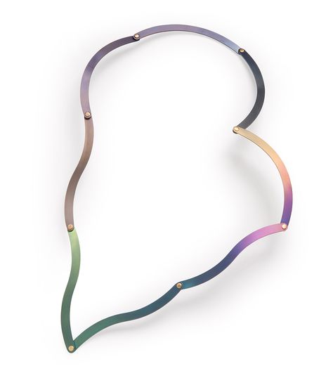 Artistic Multicolor Abstract Design Jewelry, Multicolor Metal Necklace Nickel-free, Nickel-free Multicolor Metal Necklaces, Nickel-free Multicolor Metal Necklace, Modernist Metal Necklace With Polished Finish, Rivet Jewelry, Aluminum Jewelry, Titanium Jewelry, Contemporary Jewelry Design