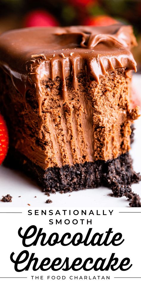 Best Chocolate Cheesecake, Cheesecake Banana, Biscotti Cheesecake, Chocolate Cheesecake Recipe, Savory Cakes, Pudding Cheesecake, Cheesecake Squares, Chocolate Cheesecake Recipes, Chocolate Cheese