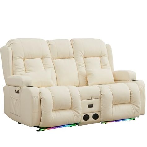 TUNYI Power Loveseat Recliner Sofa with Massage & Heat Home Theater Seating with Console Electric Recliner RV Sofa with USB/Outlet/Storage/Side Pocket/LED Light/Speaker (White, Loveseat) Rv Sofas, Theater Sofa, Recliner Loveseat, Loveseat Recliners, Theater Chairs, Theater Recliners, Sofa Recliner, Couch And Loveseat, Media Furniture