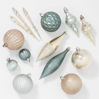 Ornament Sets : Christmas Ornaments : Target Teal Christmas Tree, Dollar Store Christmas Decor, Teal Christmas, Dollar Store Christmas, Glass Christmas Tree Ornaments, Coastal Christmas, Indoor Christmas Decorations, Christmas Trends, Indoor Christmas