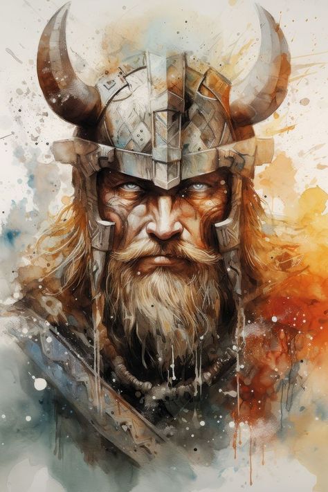 Viking Digital Art, Vikings Painting, Viking Watercolor, Viking Painting, Icy Eyes, Viking Portrait, Warrior Artwork, Nordic Warrior, Viking Home