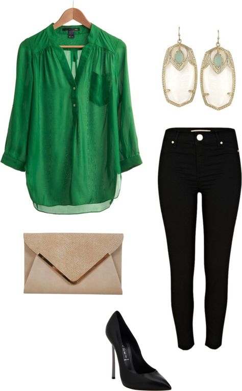 Отличный комплект для повседневки Green Shirt Outfits, Green Top Outfit, Dinner Outfit, Outfit Jeans, Dinner Outfits, Holiday Dinner, Blue Mountain, Green Blouse, Work Attire