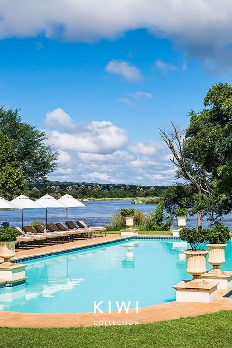 Gaze upon the sweeping Zambezi River and savannah views as you relax in old-world safari style at The Royal Livingstone Victoria Falls Zambia Hotel by Anantara. Wake up to the sight of zebras wandering the grounds and then explore the seventh natural wonder of the world, Victoria Falls, with direct, complimentary access from the hotel. #victoriafalls #royallivingston #anantara #zambia #resort #hotel #pool #luxury #travel #adventure #safari #kiwicollection #carewhereyoustay Victoria Falls Zambia, Pool Luxury, Safari Vacation, Zambezi River, Wonder Of The World, Livingstone, Victoria Falls, Hotel Pool, Safari Style