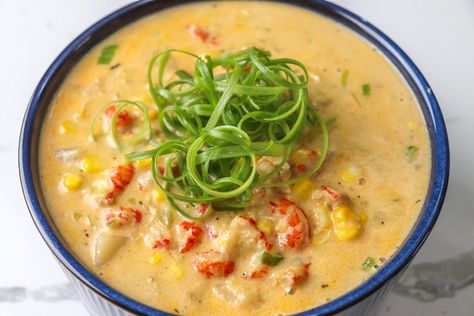 Crawfish and Corn Chowder Crawfish And Corn Chowder, Crawfish Corn Chowder, Crawfish And Corn Bisque Recipe, Crawfish Chowder, Crawfish Soup, Corn Bisque, Corn Soup Recipes, Comfort Soup Recipes, Soup Base