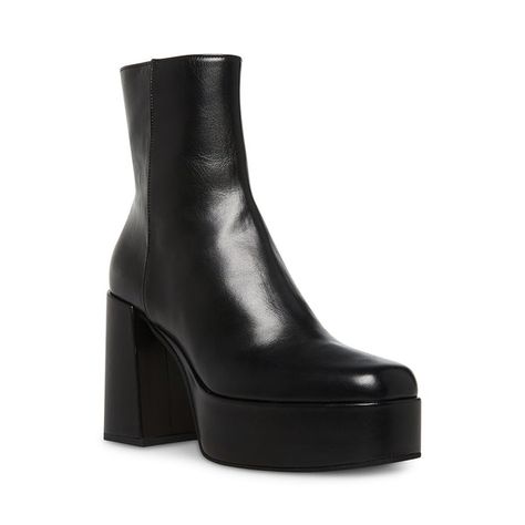 WREN Black Leather Platform Block Heel Bootie | Women's Booties – Steve Madden Women's Booties, Wren, Steve Madden Shoes, Bootie, Steve Madden, Heel Height, Ankle Boot, Leather Upper, 50 %