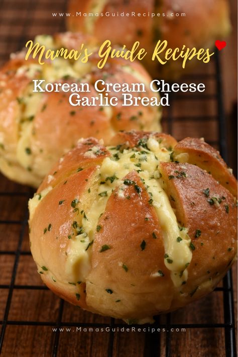 Korean Cream Cheese Garlic Bread Recipe Bread With Filling Recipes, Korean Style Cream Cheese Garlic Bread, Cream Cheese Garlic Bread Recipe, Korean Cream Cheese Garlic Bread Recipe, Cream Cheese Garlic Buns, Korean Garlic Cheese Bread Recipe, Korean Cream Cheese Garlic Buns, Korean Cheese Bread, Korean Garlic Bread Recipe