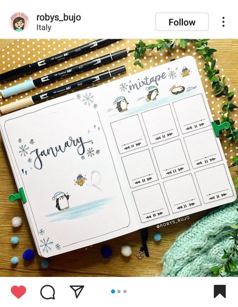 Bullet Journal Work, Penguin Theme, January Bullet Journal, Journal Inspiration Writing, Calendar Journal, Create This Book, Bulletin Journal Ideas, Bullet Planner, Bullet Journal Weekly Spread