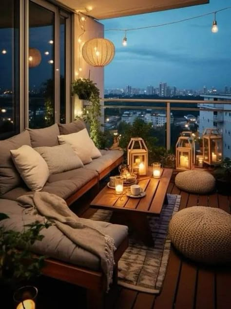 Cozy Balcony Seating, Comfy Balcony Ideas, Cozy Terrace Ideas, Outdoor Apartment Patio Ideas, Small Cozy Patio, Outdoor Patio Apartment, Balcony Apartment Ideas, Balcony Seating Ideas, Seating For Small Spaces