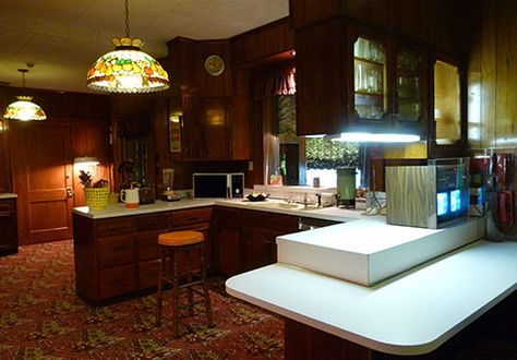 Inside Graceland Upstairs | Pass through the kitchen. Someone told me Elvis had the first ... Elvis Presley House Graceland, Elvis Kitchen, Kitchen Editorial, Presley Wedding, Priscilla Presley Wedding, Alternative Kitchen, Elvis Graceland, Graceland Mansion, Elvis Presley House