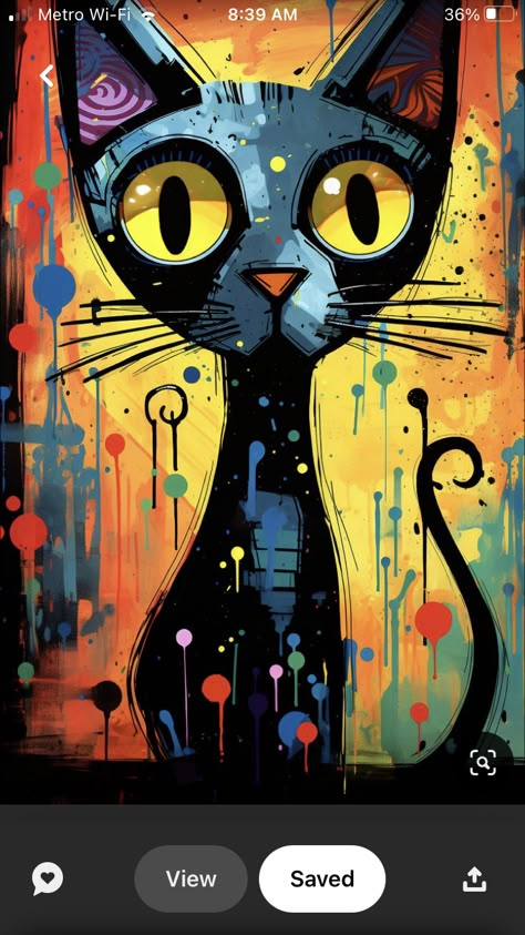 Cute Cat Art, Whimsical Art Paintings, Cat Art Print, Cat Artwork, Cat Painting, Whimsical Art, Canvas Art Painting, Animal Paintings, Art Abstrait