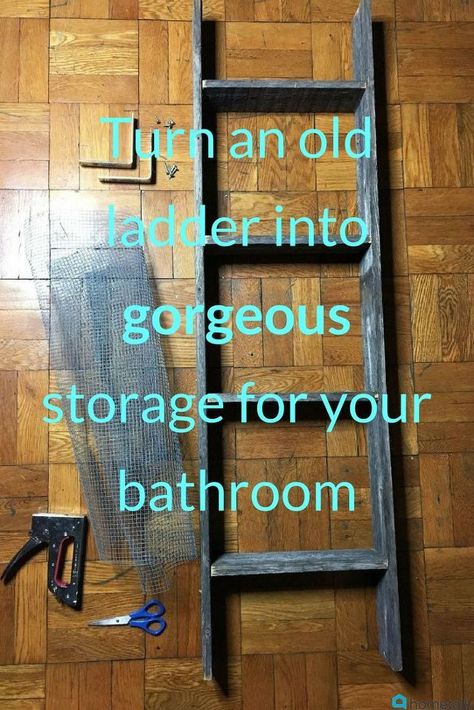 Checking my garage for old ladders right now! Here's how to turn an old ladder into gorgeous storage for your bathroom. Turn the ladder into shelves! - This hometalk DIY article has been shared as a blogger affiliate link #ad #shelves #storage #bathroomstorage Ladder Upcycle Ideas, Ladder Repurpose Ideas, Repurposed Ladder Shelf, Old Ladder Ideas, Upcycle Ladder, Repurposed Ladders, Wooden Ladders, Repurpose Diy, Old Wooden Ladders