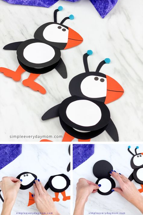 This puffin papercraft for kids is a fun and simple arctic animal craft that's perfect for winter. Make it as a card or plain craft with elementary children. Download the template today.  #simpleeverydaymom #puffincrafts #kidscrafts #wintercrafts #arcticanimalcrafts #craftsforkids Arctic Animal Craft, Elf Themed Christmas Party, Arctic Animals Crafts, Seal Craft, Fun Winter Crafts, Winter Activities Preschool, Free Printable Crafts, Animal Craft, Christmas Kindergarten