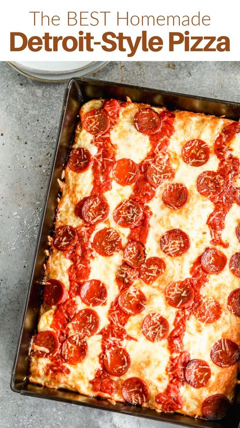 Champagne Recipes, Detroit Style Pizza Recipe, Detroit Style Pizza, Detroit Pizza, Dinner Suggestions, Baked Rice Pudding, Hunger Pangs, Pizza Crusts, Tastes Better From Scratch