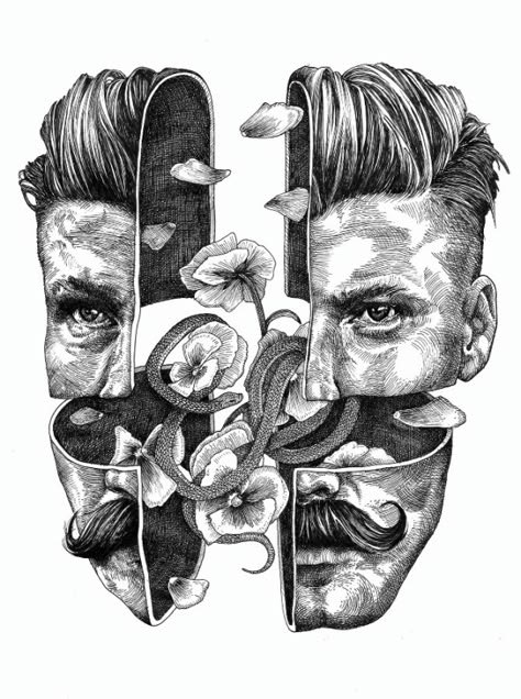 Bore of man on Behance Illustration Art Nouveau, Couple Drawing, A Level Art, Ink Illustrations, Drawing Tutorials, Surreal Art, Drawing People, Art Watercolor, Art Paint