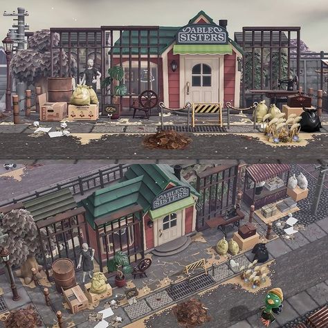 Abandoned Town Acnh, Abandoned Acnh Island, Animal Crossing Post Apocalyptic, Acnh Abandoned Island, Coastal Acnh, Acnh Abandoned, Acnl Art, Japanese Neighborhood, Able Sisters