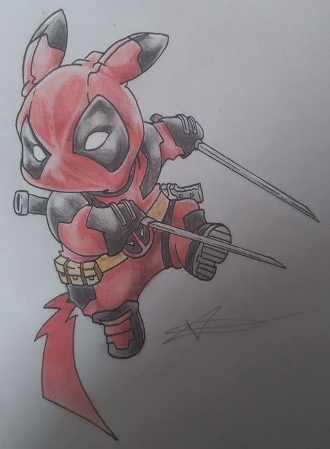 Deadpool Art Sketches, Drawing Ideas Pokemon, Deadpool Drawing Sketches, Deadpool Drawings, Pikachu Sketch, Deadpool Theme, Deadpool Drawing, Deadpool Pikachu, Marvel Art Drawings