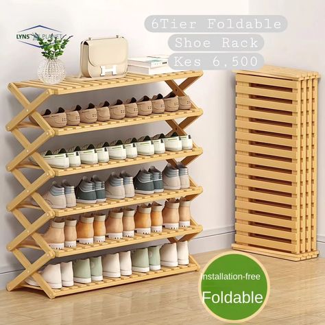 Pallet Shoe Rack, Folding Shoe Rack, Wood Shoe Rack, Diy Shoe Rack, Wooden Shoe Racks, Foldable Shoes, Bamboo Furniture, Diy Cabinets, Entryway Furniture