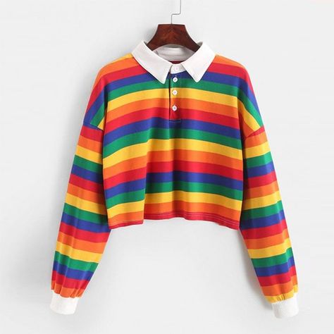 Future Punk, Rainbow Crop Top, Crop Top Styles, Tokyo Street Fashion, Womens Tweed, Crop Top Hoodie, Crop Top Sweatshirt, Grunge Look, Striped Sweatshirts