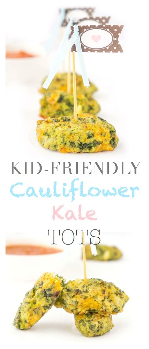 Transform steamed cauliflower into tasty little bites by making some of these Cauliflower Kale Tots! Perfect way to sneak some extra veggies into those picky eaters and is also a great addition to the menu for baby-led weaning or as a finger food for toddlers! {Gluten-free & vegetarian} Finger Food For Toddlers, Finger Foods Ideas, Rainbow Cauliflower, Food For Toddlers, Toddler Finger Foods, Picky Eaters Kids, Steamed Cauliflower, Cheat Code, Cauliflower Bites