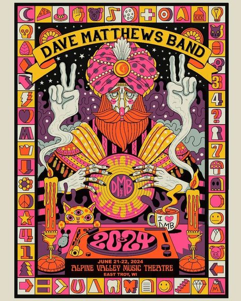 @methanestudios Official @davematthewsband poster. Art by @robertmethane Pop Art Posters Retro Graphic Design, Complex Illustration, Sales Sheet, Concert Poster Art, Promo Flyer, Illustrated Poster, Jazz Concert, Retro Graphic Design, Gig Poster