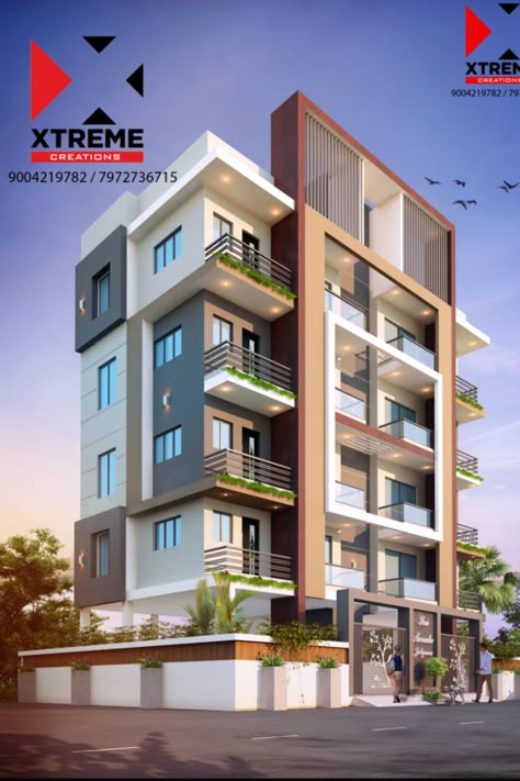 G+2 Apartment Elevation Design Modern, Office Building Elevation, Luxury Apartments Exterior, Apartment Elevation, Small Apartment Building Design, Indian House Exterior Design, Building Front Designs, Building Design Plan, Small Apartment Building