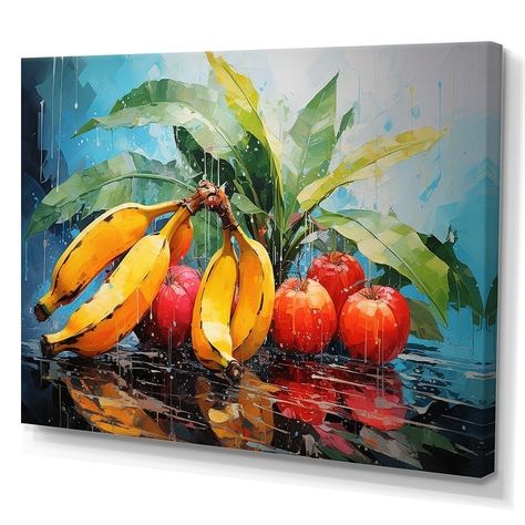 Designart "Banana And Exotic Fruit Collage" Fruits Wall Art - Bed Bath & Beyond - 39962377 Collage Canvas Art, Beverage Wall, Fruit Collage, Art Curation, Collage Canvas, Fruit Wall Art, Abstract Art Wallpaper, Painting Art Lesson, Fruit Painting