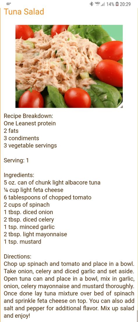 Optivia Recipes, Optavia Diet, Tuna Fish Recipes, Diet Salad Recipes, Medifast Recipes, Optavia Meals, Lean Green Recipes, Lean Protein Meals, Lean Green Meals