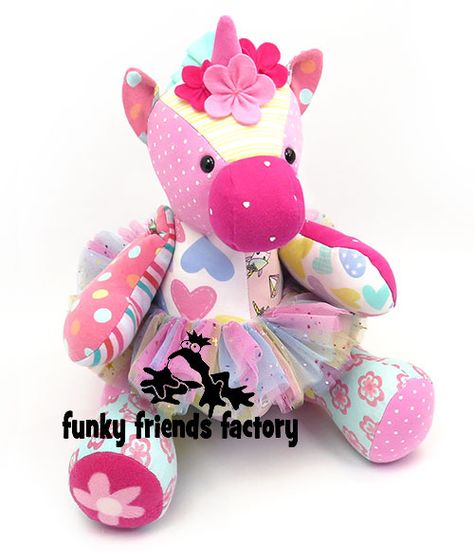 See how to sew my Unicorn Keepsake Memory Toy Pattern! | Funky Friends Factory Unicorn Sewing Pattern, Unicorn Sewing, Unicorn Stuffed Animal, Craft Eyes, Sewing Stuffed Animals, Ladder Stitch, Unicorn Pattern, Unicorn Plush, Toy Pattern