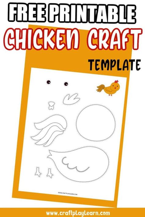 Looking for a fun kids craft idea? Print this free printable for kids and create a chicken craft. Grreat for home or as a preschool actvity and a good cut and paste for the farm animal unit. C Is For Chicken, Chicken Template, Chicken Printable, Paper Chicken, Chicken Craft, Water Play For Kids, Best Family Board Games, Coloring Painting, Chicken Crafts