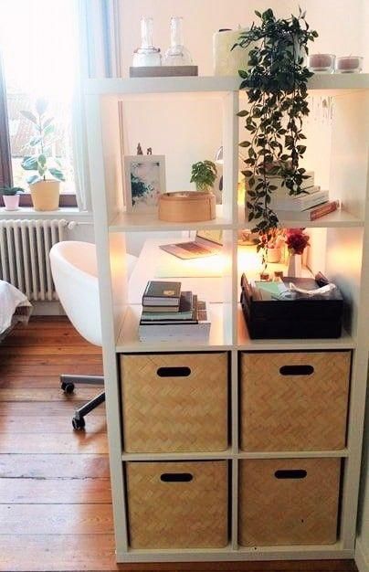 Future Bedroom Ideas, Room Divider Ideas, Ikea Kallax Shelf, Divider Ideas, Cozy Desk, Kallax Shelf, Desk Areas, Kallax Ikea, Luxury Rooms