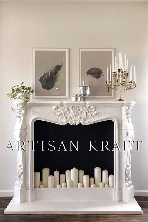 White Marble Fireplace Versailles by Artisan Kraft Wall Decor Bedroom Aesthetic, Wallpaper Bedroom Wall, Aesthetic Bedroom Design, White Marble Fireplace, Decor Bedroom Aesthetic, Fireplace Mantel Designs, Fireplace Mantel Surrounds, Marble Fireplace Mantel, Mantel Design