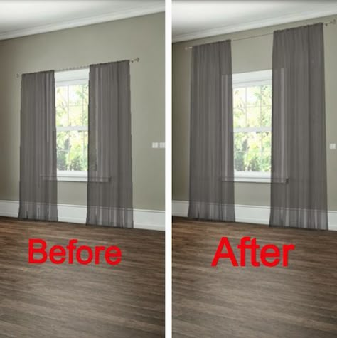 #12. How to hang your curtains to give the illusion of larger windows. -- 27 Easy Remodeling Projects That Will Completely Transform Your Home Diy Remodeling Ideas On A Budget, Interior Design Country, Diy Remodel, Design Del Prodotto, Diy Interior, Easy Home Decor, Best Interior Design, A Living Room, Remodeling Projects