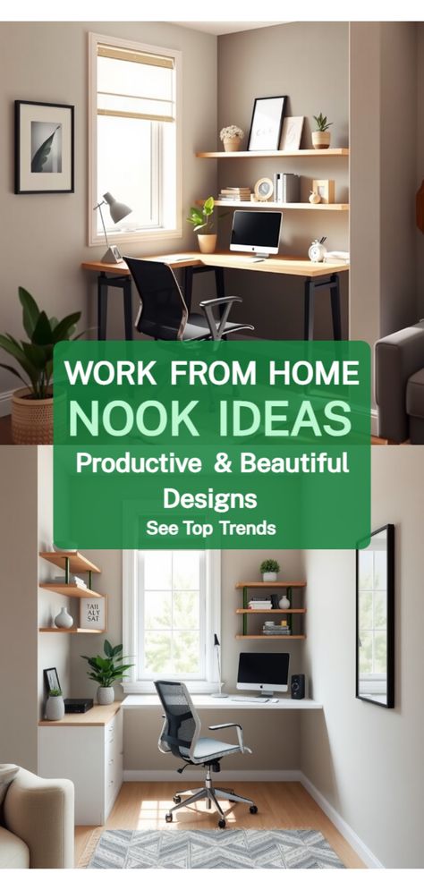 Home Office Nook Home Office Nook Ideas, Office Nook Ideas, Home Office Nook, Masculine Home Office, Rustic Home Offices, Nook Decor, Productive Work, Comfy Armchair, Ergonomics Furniture