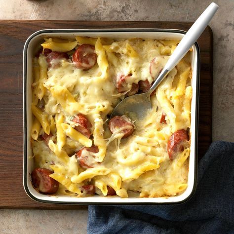 Kielbasa Casserole Polish Casserole, Desserts Potluck, Tasty Casseroles, Polish Sausage, Scalloped Potato Recipes, Kielbasa, Taste Of Home, Casserole Dish, Satisfying Food