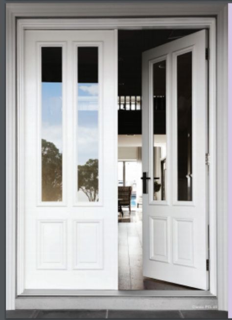 Front Entry Doors  Corinthian Classic PCL 4G with Clear Glazing Hamptons Style Front Door, Hamptons Front Door, Hamptons Entry, Hamptons House Exterior, Retro Beach House, Lounge Room Styling, Double Door Entrance, Front Door Styles, Interior Exterior Doors