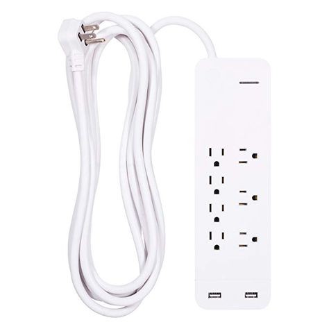 Amazon.com: GE Power Strip Surge Protector with USB Charger, 7 Outlets, 2 USB Ports, Fast Charge, Flat Plug, Extra Long Power Cord, 15 Feet, Wall Mount, Warranty, White, 36362: Electronics Outlet Strip, College Necessities, Singer Dr, Black Living Room Decor, Gold Room, Extension Cords, Usb Design, Classic Lego, Cool New Gadgets