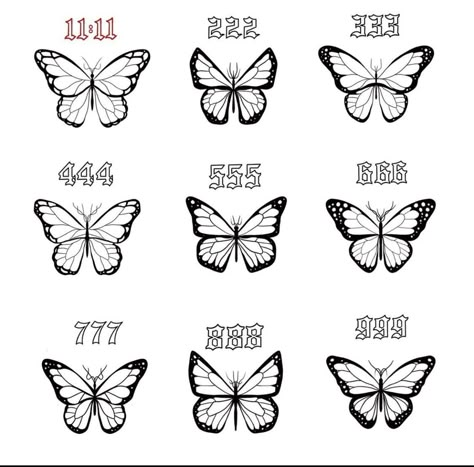 Angel Numbers Tattoo, Natur Tattoo Arm, Mens Butterfly Tattoo, Numbers Tattoo, Butterfly Tattoo Stencil, Small Butterfly Tattoo, Pretty Hand Tattoos, Clever Tattoos, Small Pretty Tattoos