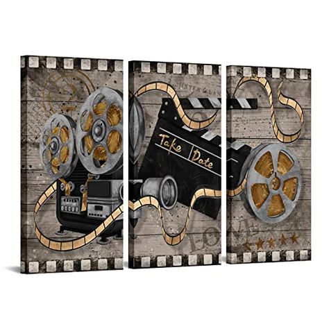 Farmhouse Movie Room, Film Clapper, Wall Decor Rustic, Movie Projector, Bedroom Wall Decor, Movie Room, Home Decor Paintings, Rustic Wall Decor, Furniture Arrangement