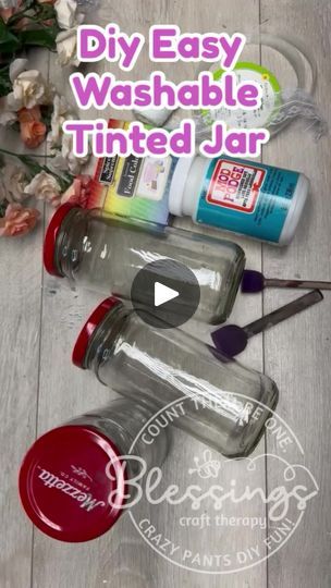 Tinted Glass Jars, Glass Bottle Diy Projects, Jar Decorating Ideas, Glass Jars Diy, Tinted Mason Jars, Craft Therapy, Crafts With Glass Jars, Painting Glass Jars, Decorative Glass Jars