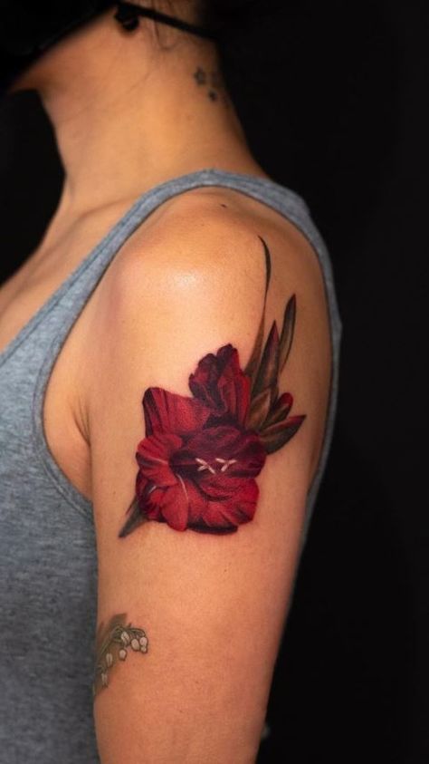 Bouquet Sleeve Tattoo, Black Star Tattoo, Gladiolus Flower Tattoos, Gladiolus Tattoo, Tattoo Me, Gladiolus Flower, Bouquet Tattoo, Gladioli, Girly Tattoos