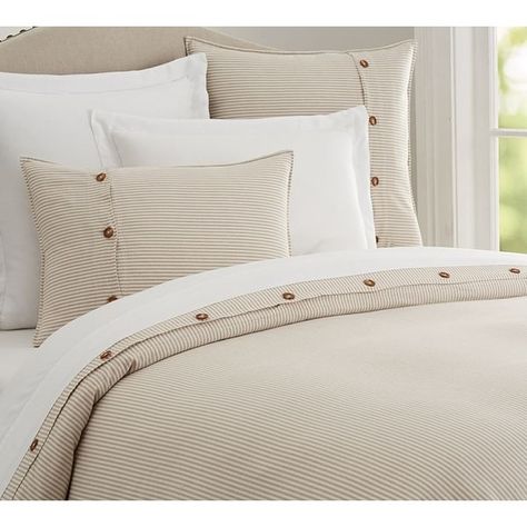 Pottery Barn Wheaton Stripe Duvet Cover ($149) ❤ liked on Polyvore featuring home, bed & bath, bedding, duvet covers, striped duvet, stripe bedding, pottery barn bed linens, pottery barn shams and pottery barn pillow shams Plank Headboard, Patterned Duvet, Gray Duvet Cover, Grey Linen Bedding, Striped Duvet, Striped Duvet Covers, White Linen Bedding, Fall Bedroom, Luxury Bedding Sets