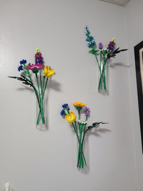 LEGO SHOWOFF | Finally got my wildflowers up | Facebook Lego Botanical, Lego Display Ideas, Lego Room Decor, Lego Flowers, Botanical Display, Lego Wall, Lego Display, Flower Bedroom, Lego Creative