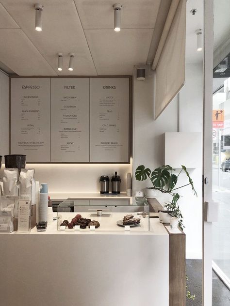 Minimalist Coffee Bar, Minimal Coffee Shop, Kaffe Station, Minimal Coffee, Bakery Interior, Bakery Design Interior, Small Coffee Shop, Coffee Shop Interior Design, Minimalist Coffee